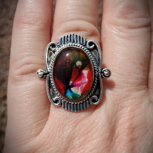 New Dichroic Glass Silver Ring. - Picture 3 of 11